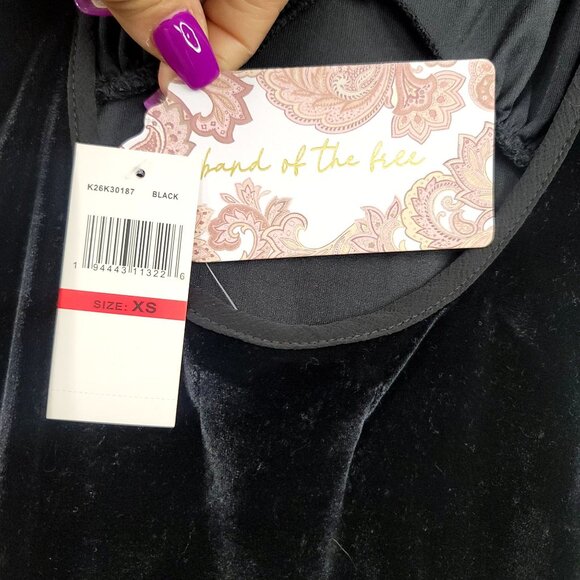 Band Of The Free Black Velvet Slip Dress Adjust Straps Back Tie Bow Detail XS - Picture 6 of 9